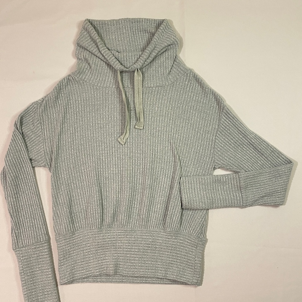 Anthropology Soft Waffle Knit Chimney Collar Long Sleeve Top Blue